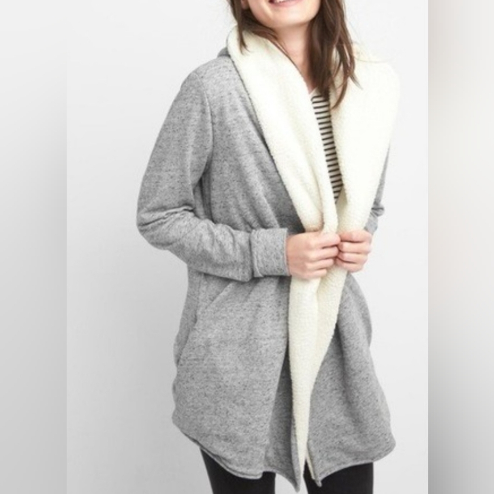 GAP Sherpa Lined Open-Front Wrap Hooded Cardigan